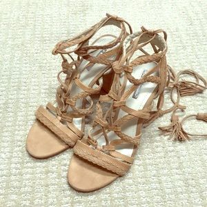 BCBG Generation Wrap around suede Stacked Sandals